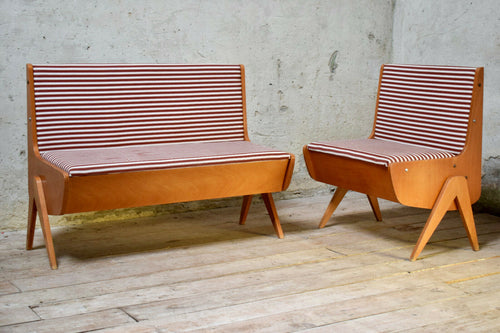 Mid Century Pinstripe Bench And Matching Chair