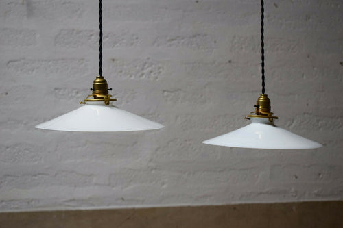 Vintage French White Glass Pendant Light Shade