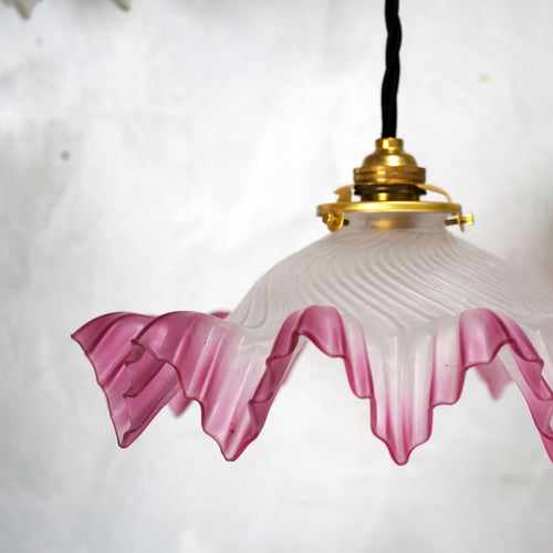 Vintage French Glass Pendant Light Shade Red