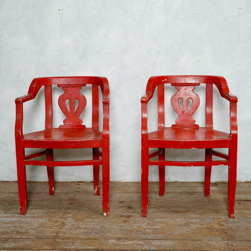 A Pair Of Antique Red Carver Chairs