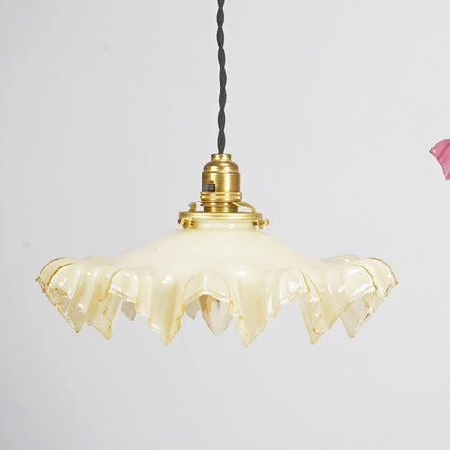 French Yellow Glass Snowflake Pendant Light