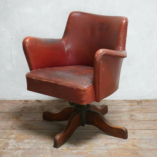 Vintage Leather Art-Deco Tilt and Swivel Desk Chair