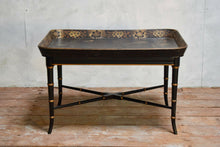 Antique 19th Century Tole Tray On Ebonised Faux Bamboo Stand