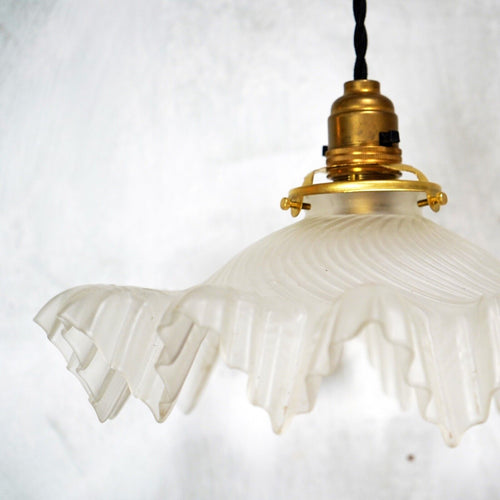 Vintage French Glass Pendant Light Shade Clear