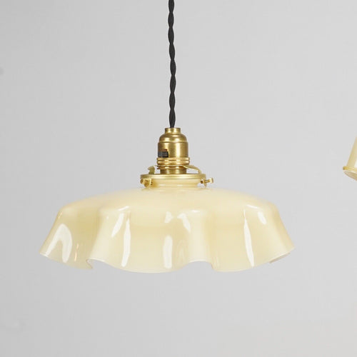 French Yellow Glass Ribbon Edge Pendant Light