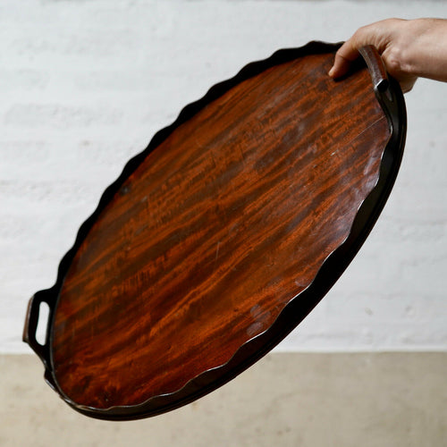 Vintage Wooden Kidney Shaped Tray With Scalloped Edge