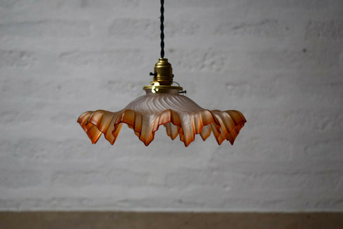 Vintage French Orange Glass Pendant Light Shade
