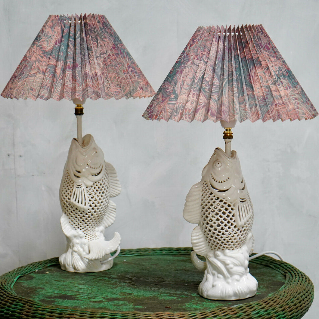 Pair Of Vintage Koi Carp Ceramic Table Lamps