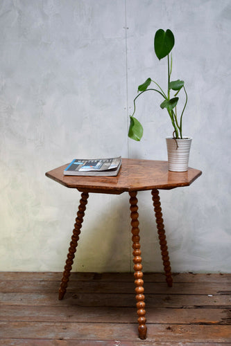 Antique Victorian Oak Bobbin Turned Tripod Side Table