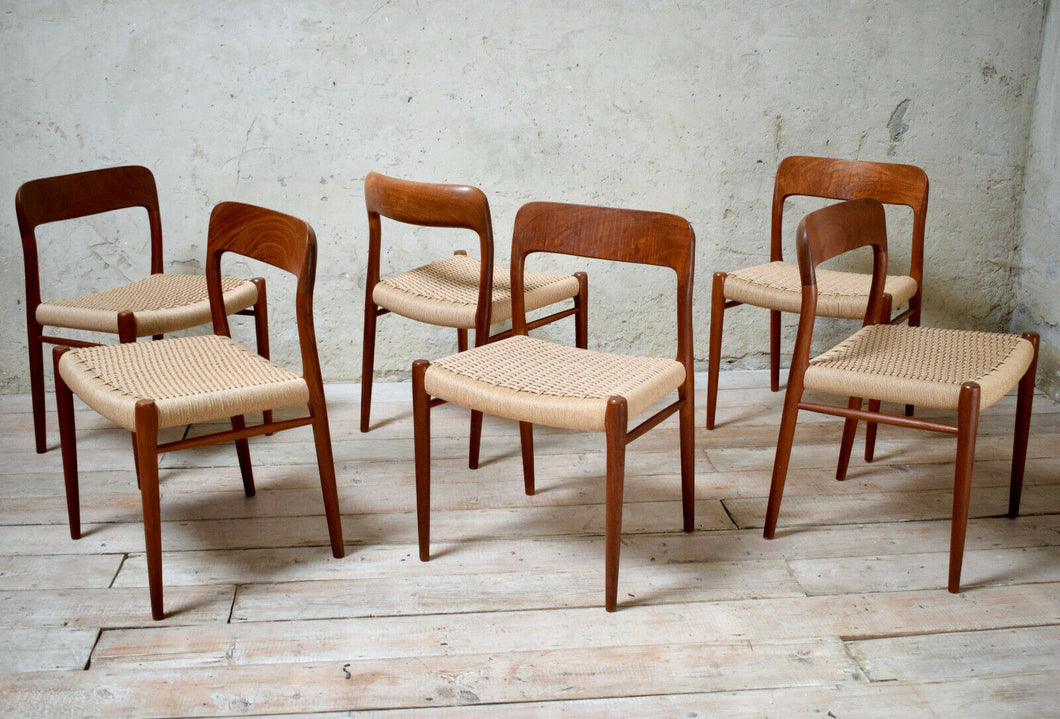 6 Danish Dining Chairs By Niels Otto Moller, Model 75 With New Papercord