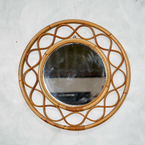 Vintage Wicker Mid-Century Mirror