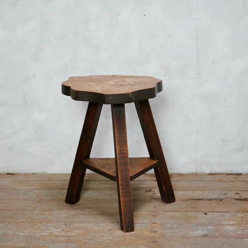 Vintage Brutalist Solid Elm Cricket Table