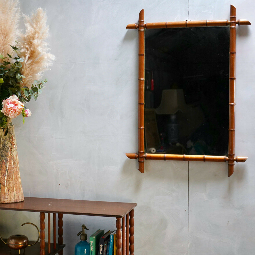 Large Antique French Faux Bamboo Mirror