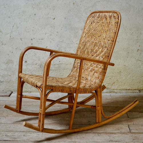 Mid Century Wicker Rattan Rocking Chair