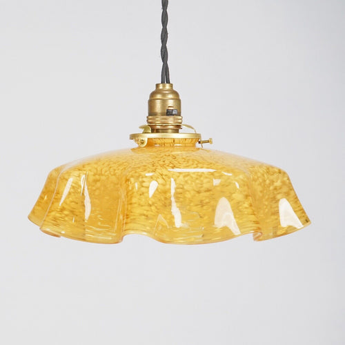 French Yellow Glass Ribbon Edge Pendant Light