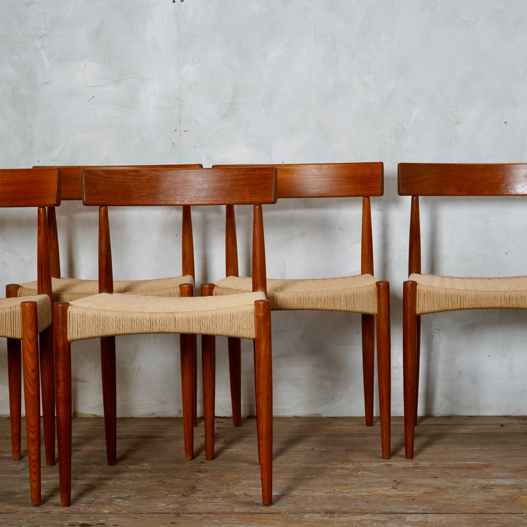 Six Arne Hovmand Olsen Papercord Dining Chairs