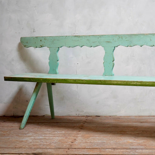 Antique Hungarian Rustic Green Garden Bench