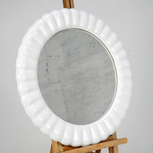 Vintage White Ceramic Wall Mirror With Scalloped Edge