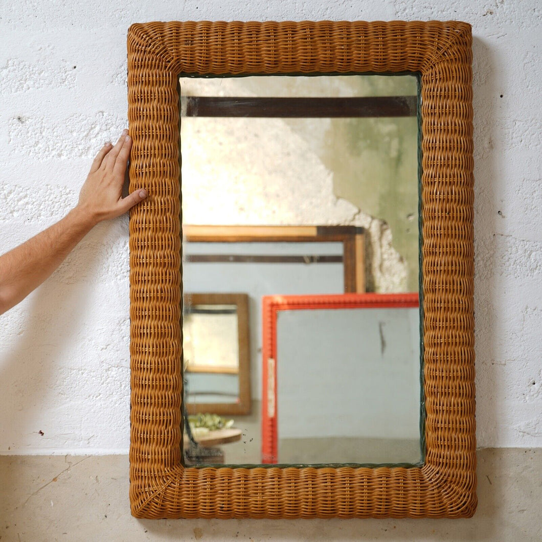 Large Vintage Italian Wicker Framed Mirror