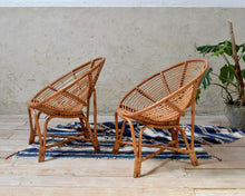 Vintage Italian Round Bamboo Cane Wicker Occasional Chairs