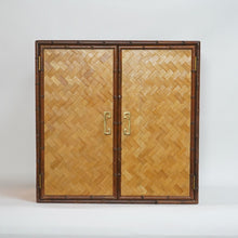 1970s French Bamboo Woven Herringbone Cabinet