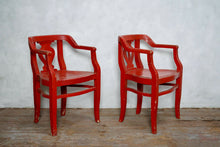 A Pair Of Antique Red Carver Chairs