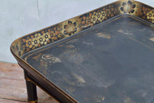Antique 19th Century Tole Tray On Ebonised Faux Bamboo Stand