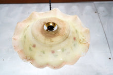 Vintage French Glass Pendant Light Shade Hand Painted Flowers