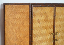 1970s French Bamboo Woven Herringbone Cabinet