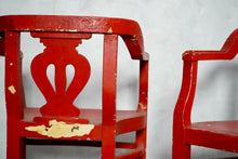 A Pair Of Antique Red Carver Chairs