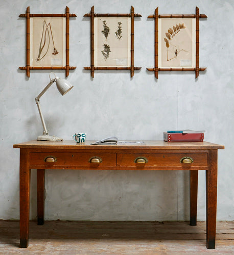 Antique Twin Drawer Oak Desk