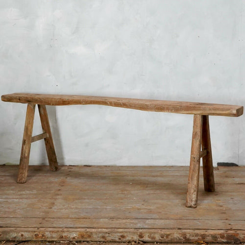 Vintage Rustic Elm Chinese Bench