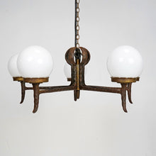 Pair Of French 1970s Iron And Glass Chandeliers