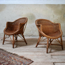Pair Of Vintage Cane Wicker Tub Chairs