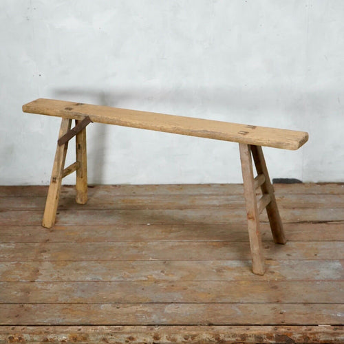 Vintage Rustic Elm Chinese Bench Small