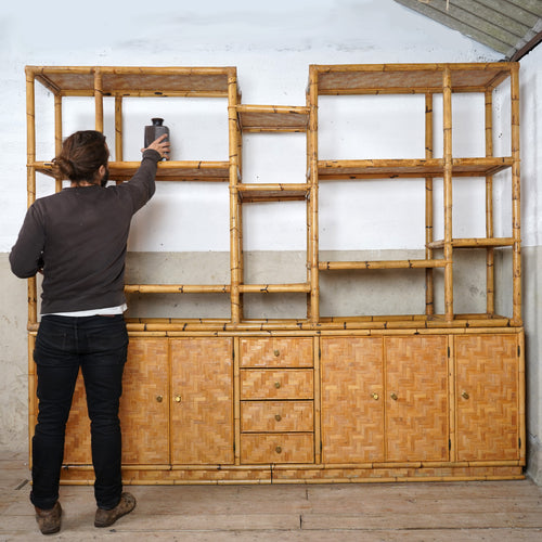 Vintage French XL Bamboo Shelving Unit