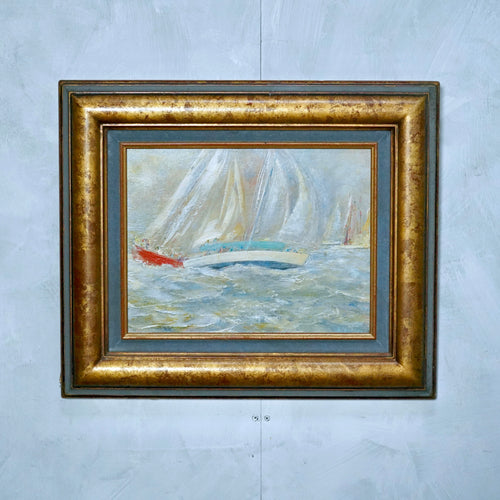 Vintage Oil Painting Of Sailing Ships