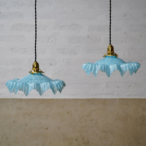 Vintage French Blue Glass Pendant Light