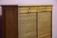 Vintage French Light Oak Double Tambour Front Filing Cabinet