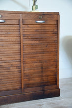 Vintage Triple Front Oak Tambour Cabinet
