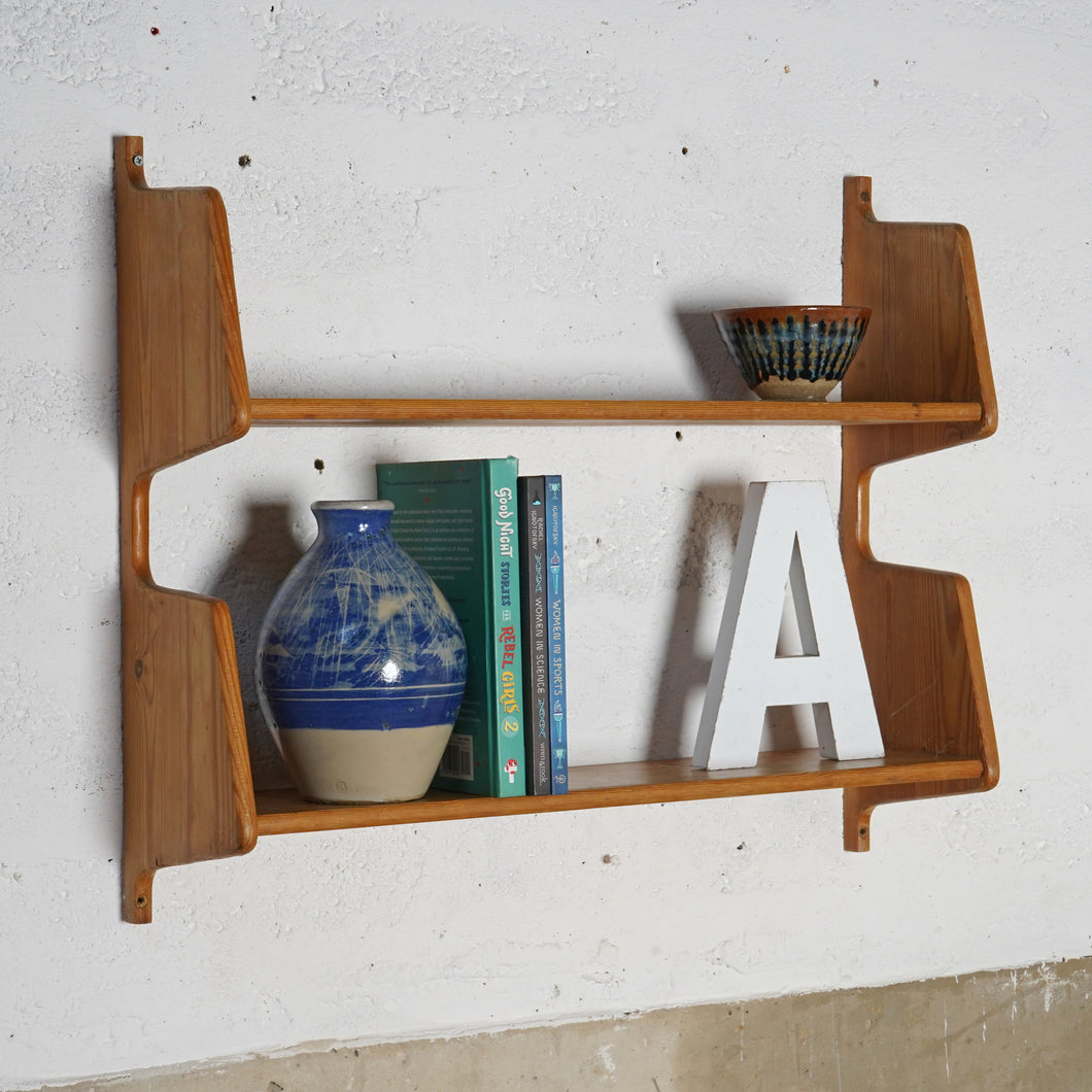 Pair Of Wall Mounted Mid-Century Pine Shelves
